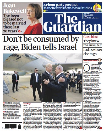The Guardian (UK) Newspaper Front Page for 19 October 2023