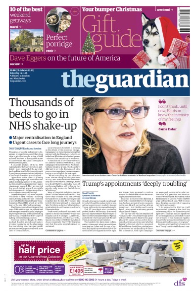 The Guardian Newspaper Front Page for 19 November 2016