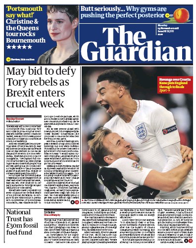The Guardian Newspaper Front Page for 19 November 2018