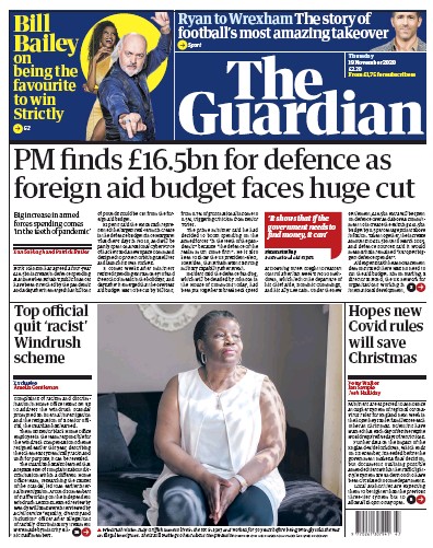 The Guardian Newspaper Front Page for 19 November 2020