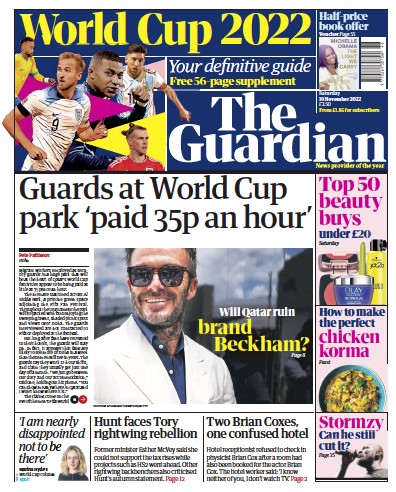 The Guardian (UK) Newspaper Front Page for 19 November 2022
