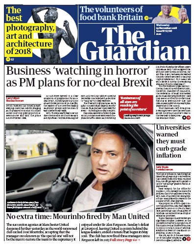 The Guardian Newspaper Front Page for 19 December 2018