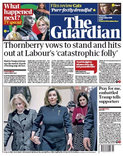 The Guardian Newspaper Front Page for 19 December 2019