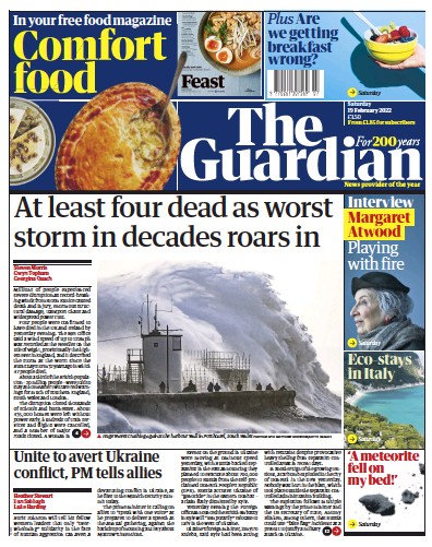 The Guardian Newspaper Front Page for 19 February 2022