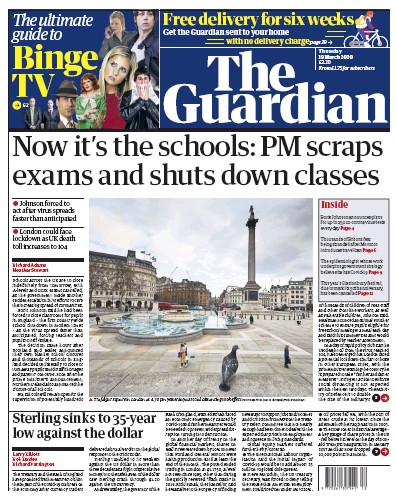The Guardian Newspaper Front Page for 19 March 2020