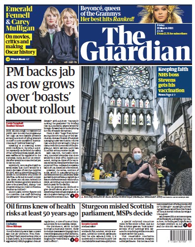 The Guardian (UK) Newspaper Front Page for 19 March 2021