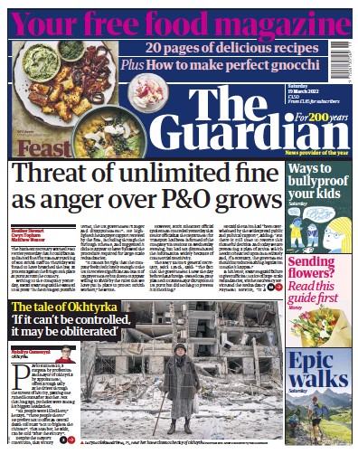 The Guardian Newspaper Front Page for 19 March 2022