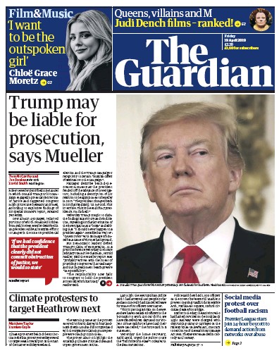 The Guardian Newspaper Front Page for 19 April 2019