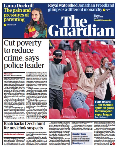 The Guardian (UK) Newspaper Front Page for 19 April 2021