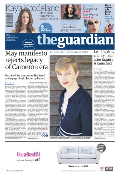 The Guardian Newspaper Front Page for 19 May 2017