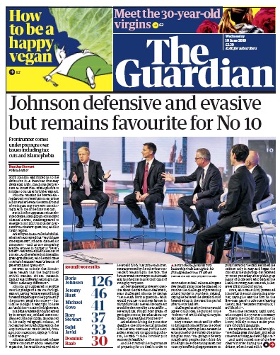 The Guardian Newspaper Front Page for 19 June 2019