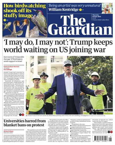 The Guardian (UK) Newspaper Front Page for 19 June 2025