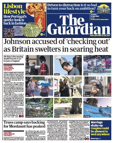 The Guardian Newspaper Front Page for 19 July 2022
