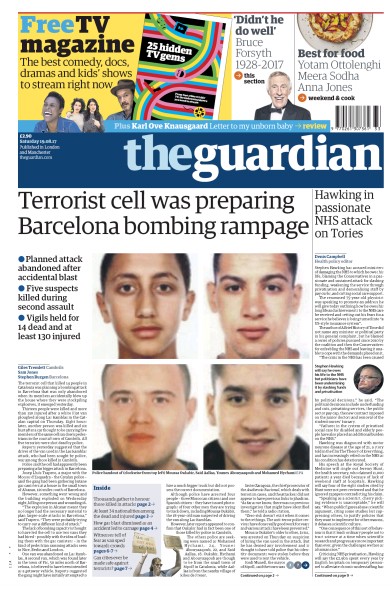The Guardian Newspaper Front Page for 19 August 2017