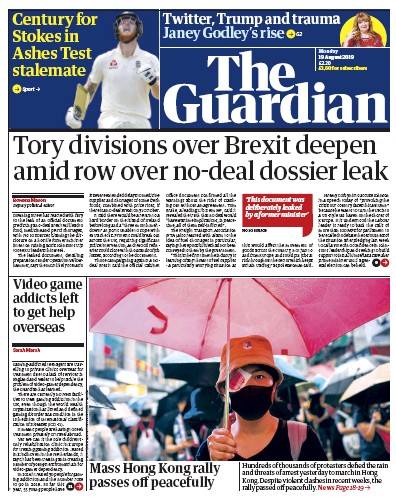 The Guardian (UK) Newspaper Front Page for 19 August 2019