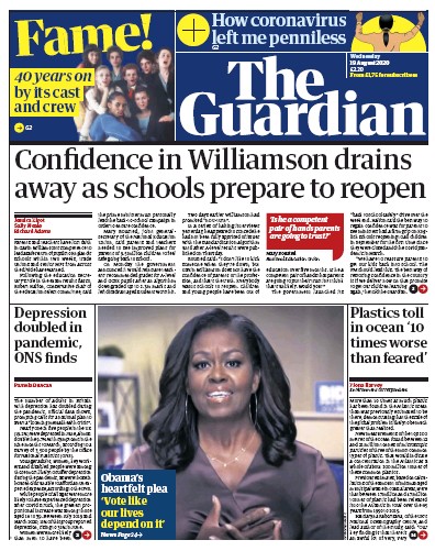 The Guardian Newspaper Front Page for 19 August 2020