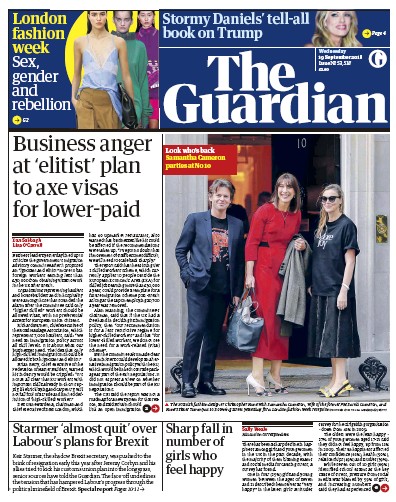 The Guardian Newspaper Front Page for 19 September 2018