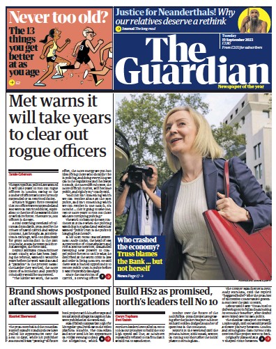 The Guardian (UK) Newspaper Front Page for 19 September 2023