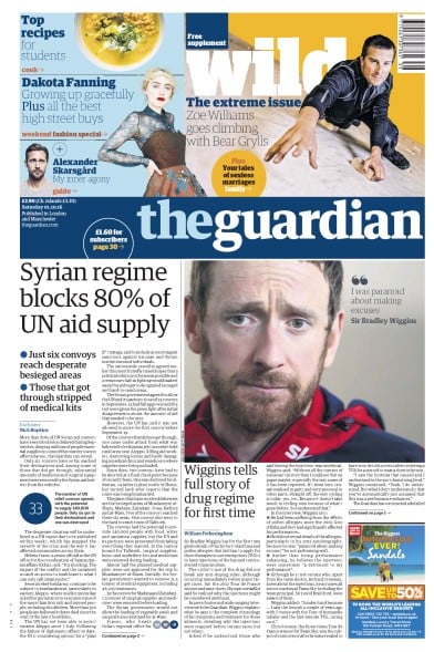 The Guardian Newspaper Front Page for 1 October 2016