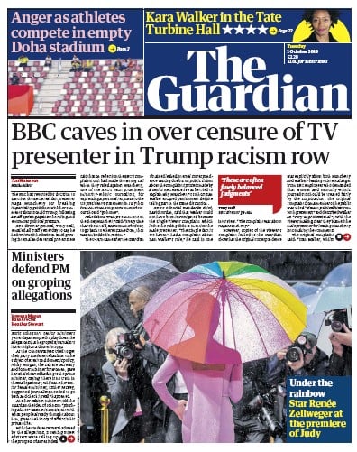 The Guardian Newspaper Front Page for 1 October 2019
