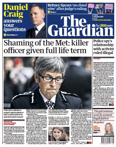 The Guardian (UK) Newspaper Front Page for 1 October 2021