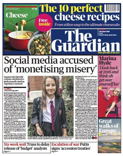 The Guardian (UK) Newspaper Front Page for 1 October 2022