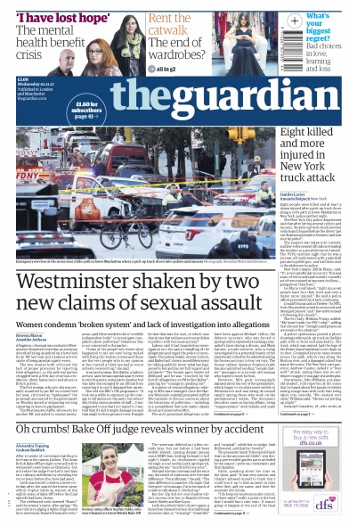 The Guardian Newspaper Front Page for 1 November 2017
