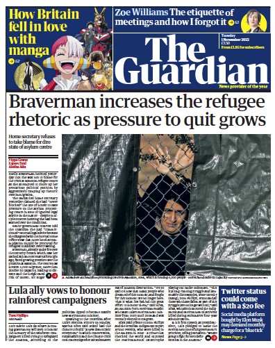 The Guardian (UK) Newspaper Front Page for 1 November 2022