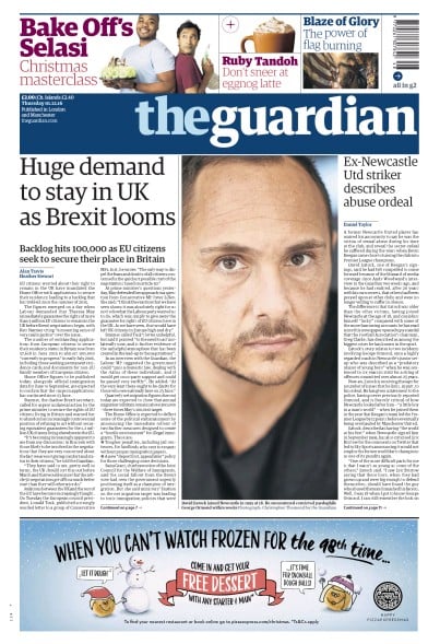 The Guardian Newspaper Front Page for 1 December 2016
