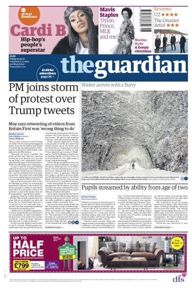 The Guardian Newspaper Front Page for 1 December 2017