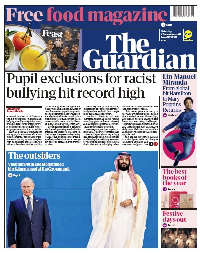 The Guardian Newspaper Front Page for 1 December 2018