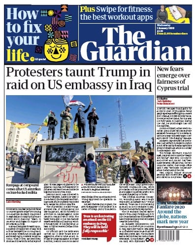 The Guardian Newspaper Front Page for 1 January 2020