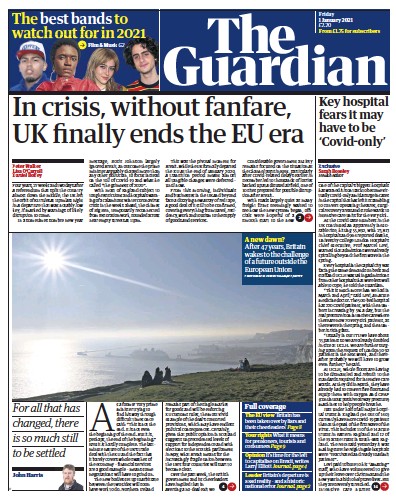 The Guardian (UK) Newspaper Front Page for 1 January 2021