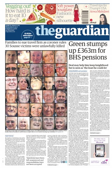 The Guardian Newspaper Front Page for 1 March 2017