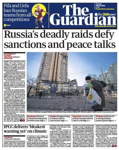The Guardian Newspaper Front Page for 1 March 2022