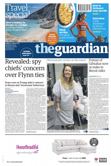 The Guardian (UK) Newspaper Front Page for 1 April 2017