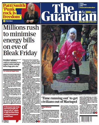 The Guardian (UK) Newspaper Front Page for 1 April 2022