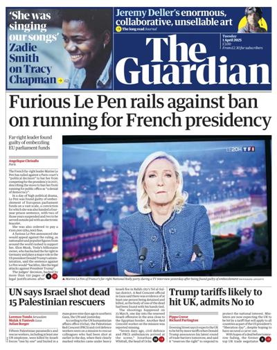 The Guardian (UK) Newspaper Front Page for 1 April 2025