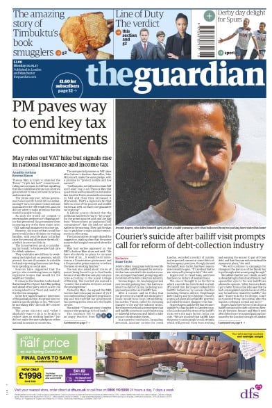 The Guardian Newspaper Front Page for 1 May 2017