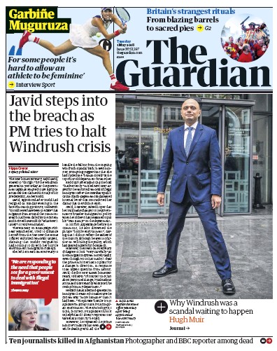 The Guardian Newspaper Front Page for 1 May 2018