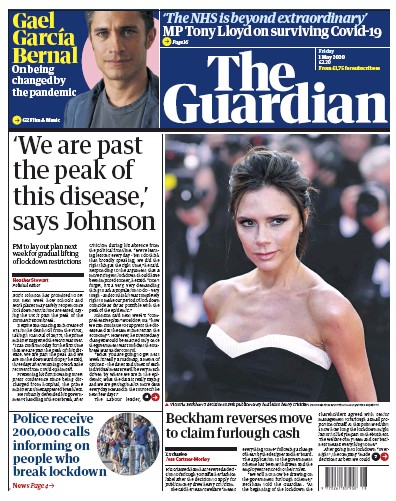 The Guardian Newspaper Front Page for 1 May 2020