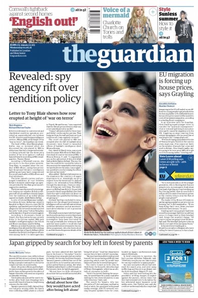 The Guardian Newspaper Front Page for 1 June 2016