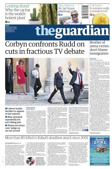 The Guardian Newspaper Front Page for 1 June 2017
