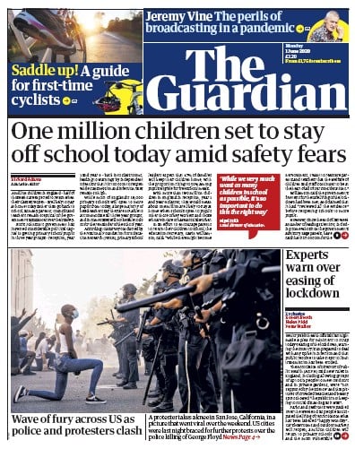 The Guardian Newspaper Front Page for 1 June 2020
