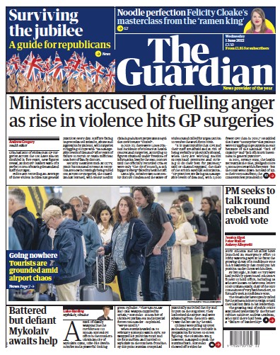 The Guardian (UK) Newspaper Front Page for 1 June 2022