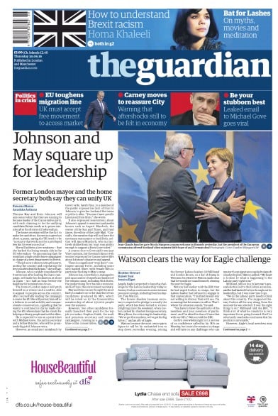 The Guardian Newspaper Front Page for 1 July 2016