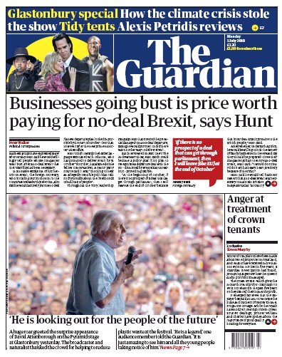 The Guardian Newspaper Front Page for 1 July 2019