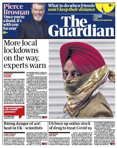 The Guardian Newspaper Front Page for 1 July 2020