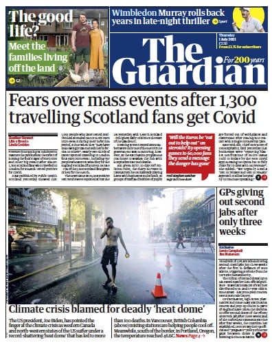 The Guardian (UK) Newspaper Front Page for 1 July 2021