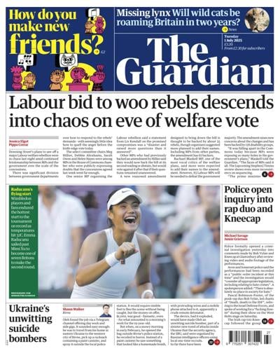 The Guardian (UK) Newspaper Front Page for 1 July 2025